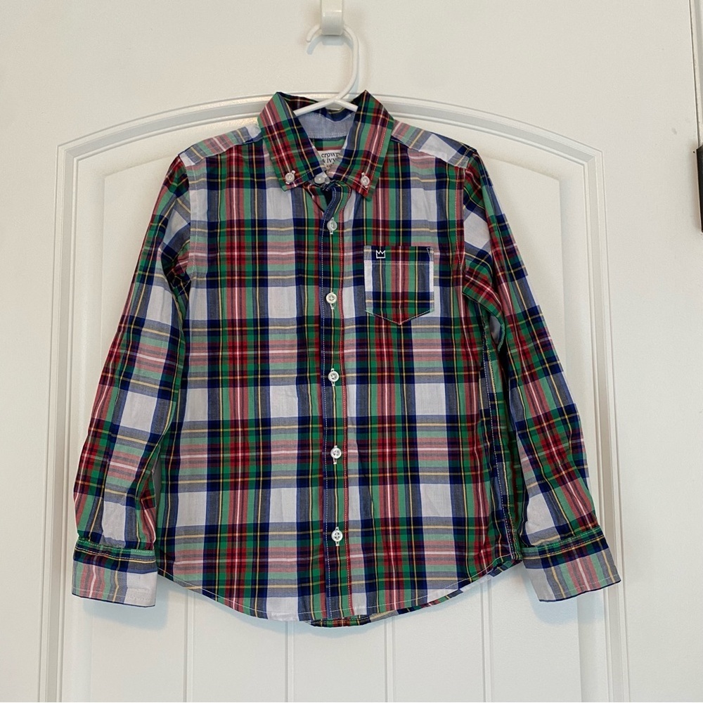 Crown & Ivy Kids Little Boys Checkered Button Down Shirt Size 5